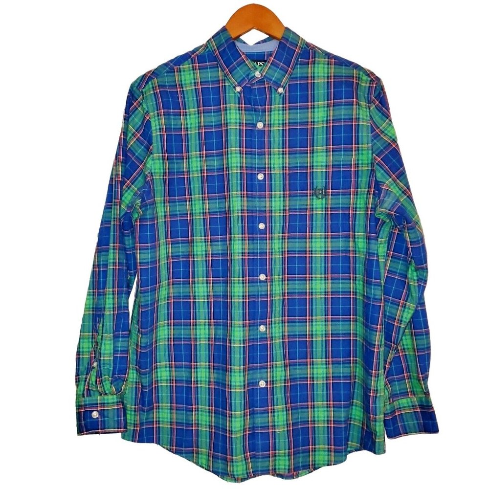 Chaps Easy Care Mens Long Sleeve Plaid Button Down Shirt Size M EUC